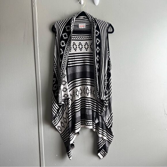 Moon Black White Aztec Print Cardigan Sleeveless Waterfall Stretch Casual - Med - Picture 6 of 6
